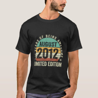 T-shirt Vintage Août 2012 11 Ans 11E Anniversaire Cadeau