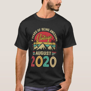 T-shirt Vintage Août 2020 4 Ans Idée 4ème Anniversaire