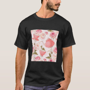 T-shirt Vintage Aquarelle Blush Pink Floral Tea Party fun