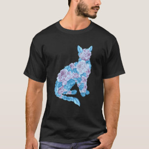 T-shirt Vintage Art Floral Chat Fleurs Fleurs Fleurs Jardi