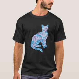 T-shirt Vintage Art Floral Chat Fleurs Fleurs Fleurs Jardi