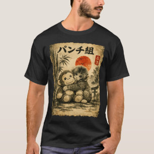 T-Shirt Vintage Art Japonais Singe Mignon Câlin Pe