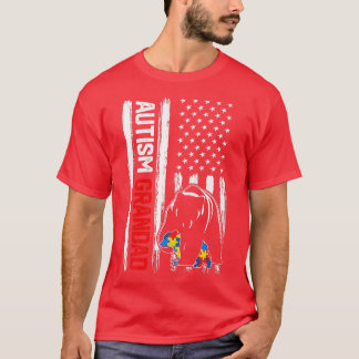 T-shirt Vintage Autisme Grand-père Ours Drapeau Américain