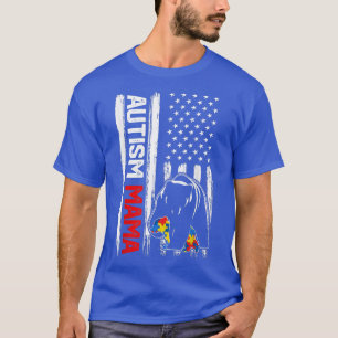 T-shirt Vintage Autisme Mama Porter American Drapeau Sensi