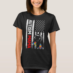 T-shirt Vintage Autisme Mama Porter American Drapeau Sensi