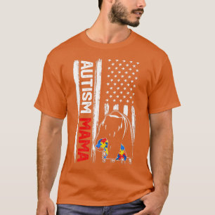 T-shirt Vintage Autisme Mama Porter American Drapeau Sensi