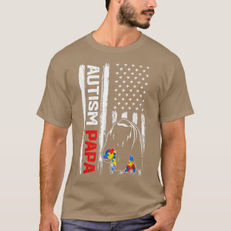 T-shirt Vintage Autisme Papa Ours American Flag Sensibilis