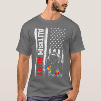 T-shirt Vintage Autisme Tante Ours American Flag Awareness
