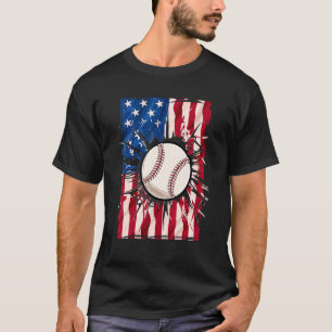 T-shirt Vintage Baseball 4th of July Men Usa American Flag