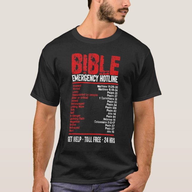 T-shirt Vintage Bible Emergency Numbers  Hotline Verses (Devant)