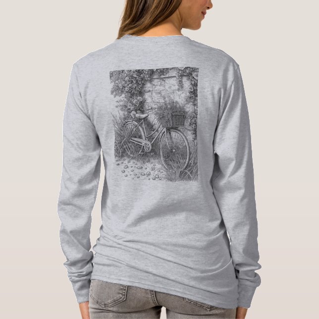 T-shirt Vintage Bicycle and Roses Sketch (Dos)