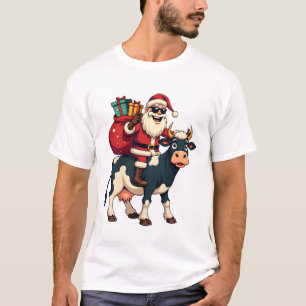 T-shirt Vintage Bigfoot Père Noël chevauchant une vache No
