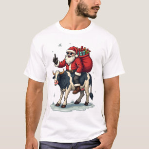 T-shirt Vintage Bigfoot Père Noël chevauchant une vache No