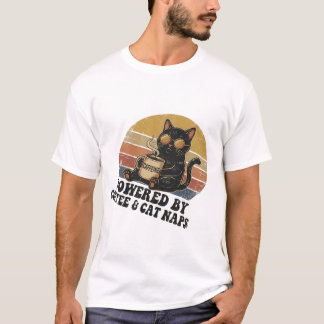 T-shirt Vintage Black Cat Powered By Coffee & Cat Naps Ret