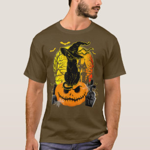 T-shirt Vintage Black Chat Sorcière effrayante Costume d'H