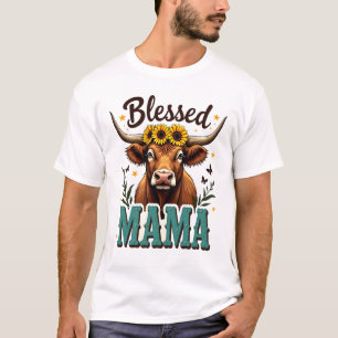 T-shirt Vintage Blessed Mama Highland Cow Tournesol Wester