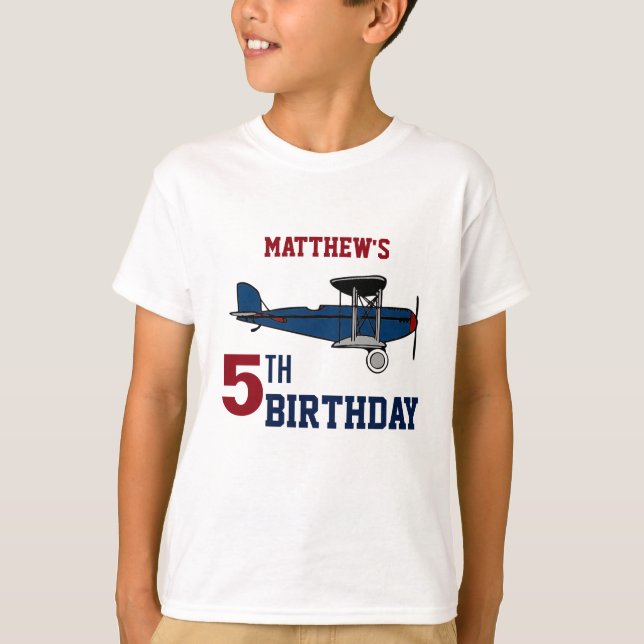 T-shirt Vintage Blue Retro Avion fête d'anniversaire (Devant)