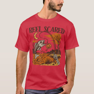 T-shirt Vintage Bobine Halloween Effrayé Pêche Squelette F