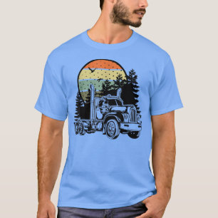 T-shirt Vintage Bobtail Semi Truck Forest Retro Sunset