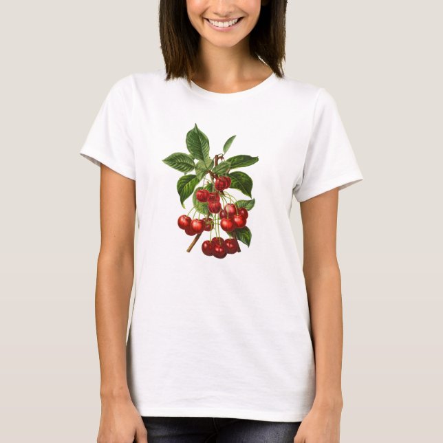 T-shirt Vintage Botanique Cerises rouges Imprimer (Devant)