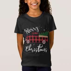 T-Shirt Vintage Buffalo Plaid Camion Rouge Joyeux Noël