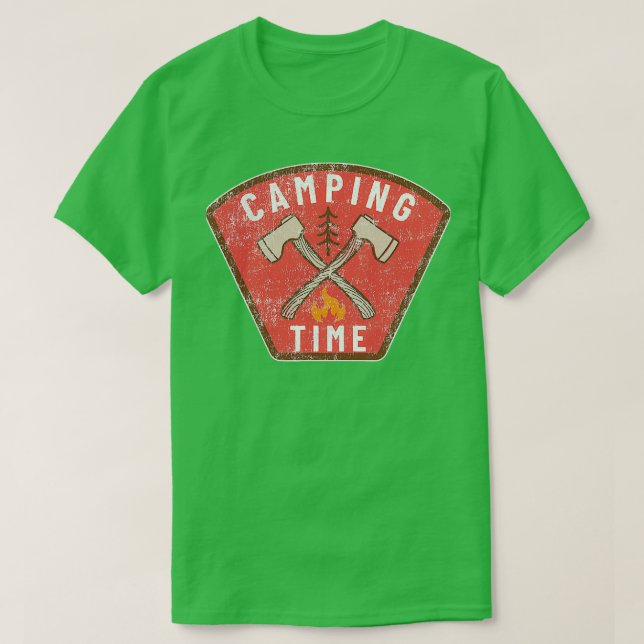 T-shirt Vintage Camping Ax Tree Campfire (Design devant)