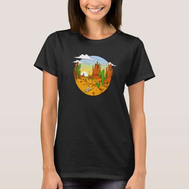 T-shirt Vintage canyon desert landscape with cactus (Devant)
