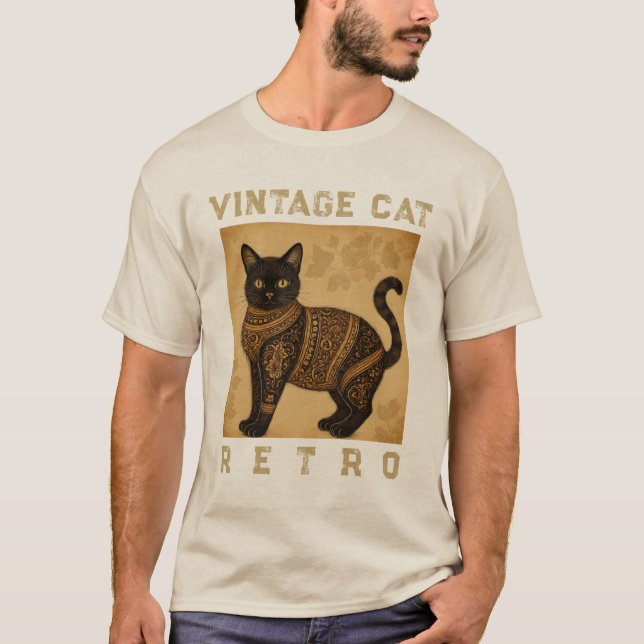 T-shirt Vintage Cat Retro, Antique Style (Devant)