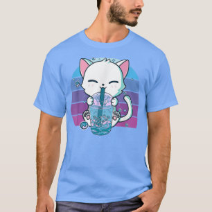 T-shirt Vintage Chat Boba Tea Buble Tea Anime Kawaii Neko