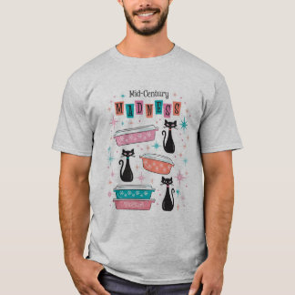 T-shirt Vintage Chats Noirs du milieu du siècle Pyrex Mens