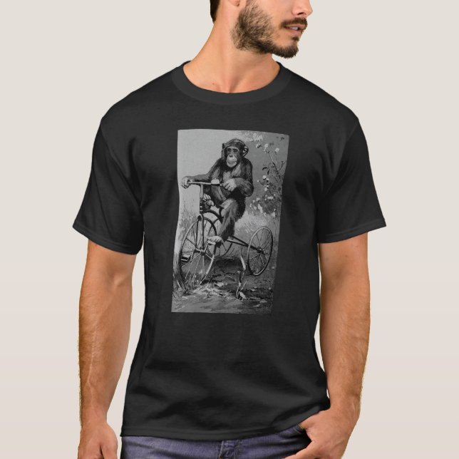 T-shirt Vintage Chimpanzé Monkey équitation Tricycle Chimp (Devant)