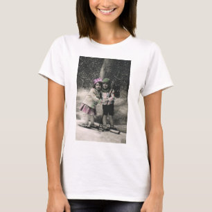 T-shirt Vintage Christmas, Best Friends on Skis