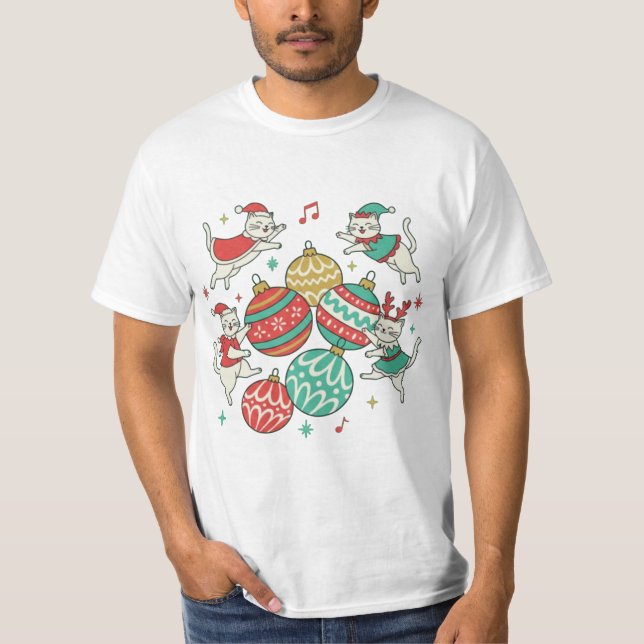 T-shirt Vintage Christmas Cats (Devant)