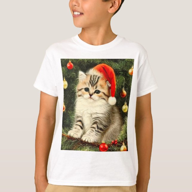T-shirt Vintage Christmas Kitten (Devant)