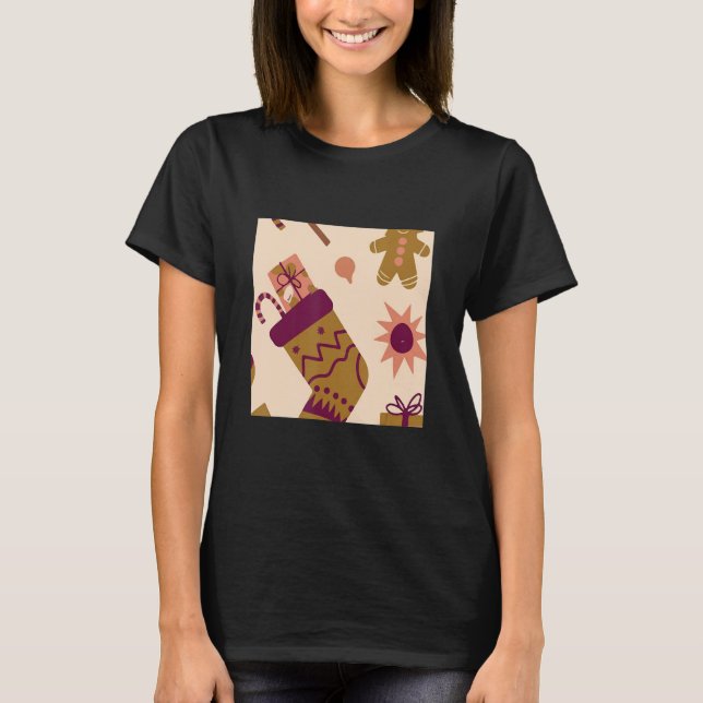 T-shirt Vintage Christmas Socks Wrap Pattern Funny (Devant)