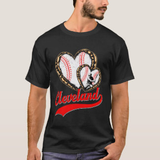 T-shirt Vintage Cleveland Baseball Leopard Heart Baseball