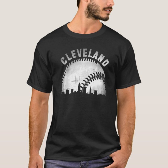 T-shirt Vintage Cleveland Skyline City Baseball (Devant)