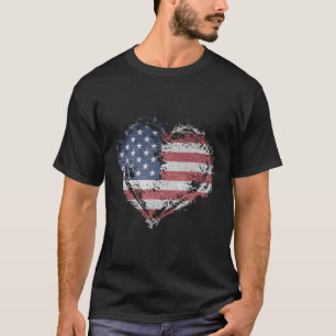 T-shirt Vintage Coeur Chemise Drapeau Américain Usa Patrio