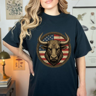 T-shirt Vintage Cow-boy Patriote Taureau Drapeau Américain