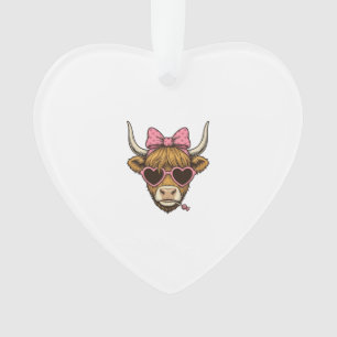 T-shirt vintage Cute Highland Cow Heart Lunettes D