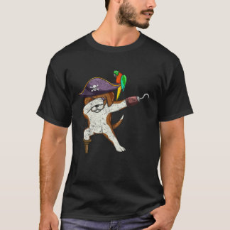 T-shirt Vintage Dabbing Pirate Dog With Parrot Fun Hallowe