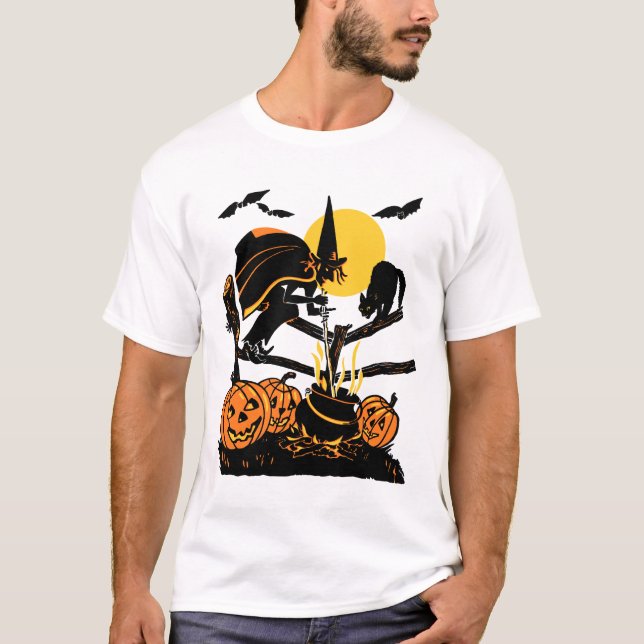 T-shirt vintage de Halloween de sorcière (Devant)