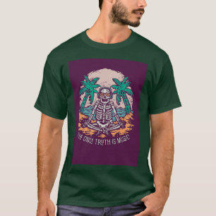 T-shirt Vintage dessin à la main méditant crâne vieux cach