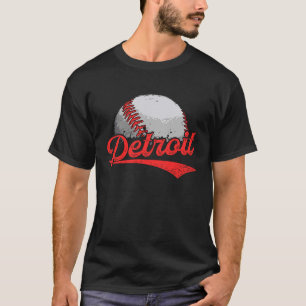 T-shirt Vintage Detroit Cityscape Baseball Homme Femmes