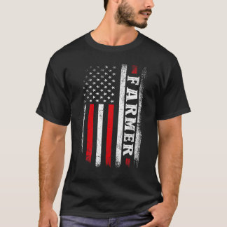 T-shirt Vintage Distressed American US Flag Farming Patrio