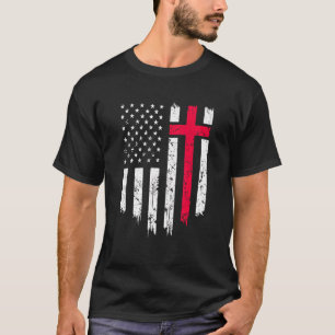 T-shirt Vintage Distressed Usa Drapeau Croix foi chrétienn