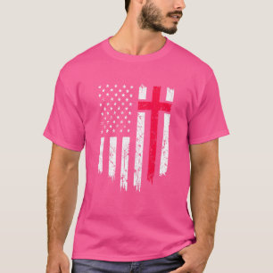 T-shirt Vintage Distressed Usa Drapeau Croix foi chrétienn