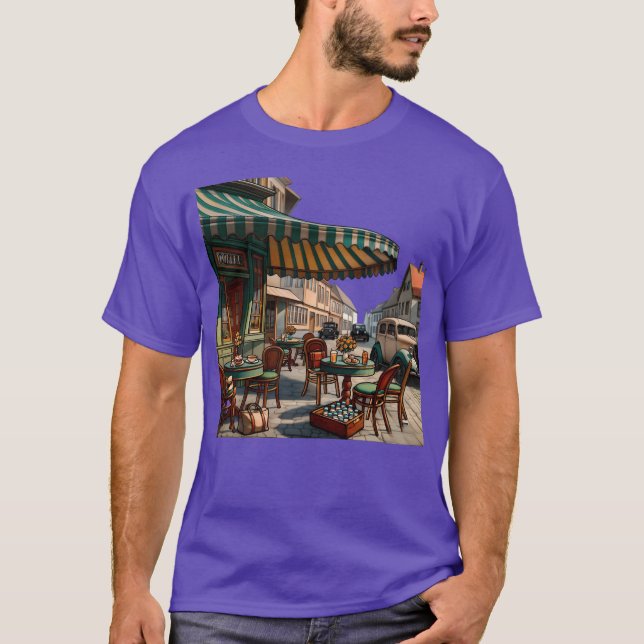 T-shirt Vintage European Cafe Scene friends (Devant)