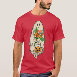 T-shirt Vintage Fantôme Floral Cute Graphisme Halloween Éf