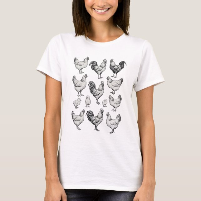 T-shirt Vintage Farm Chicken Illustration Set (Devant)